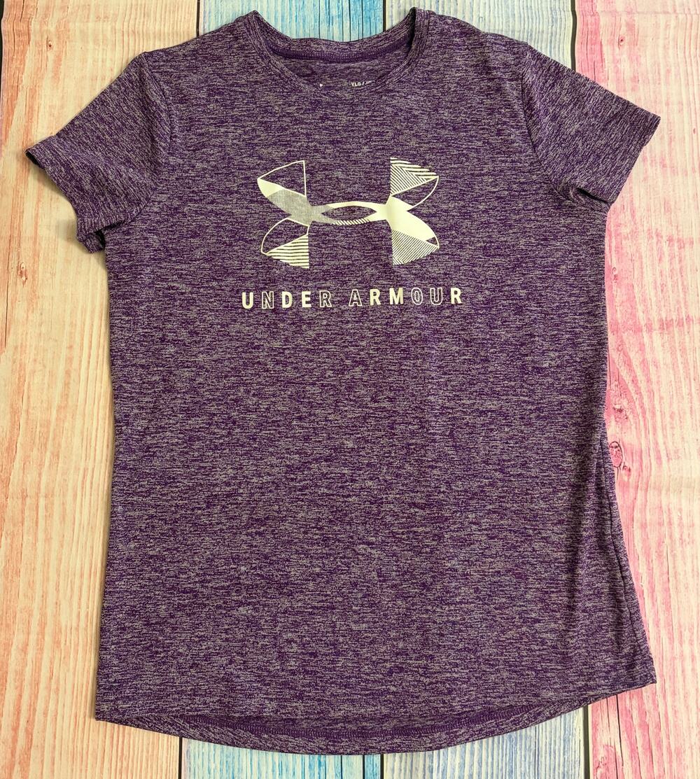 Under Armour Girls Youth Large Heather Purple Loose Fit Short Sleeve T-Shirt
